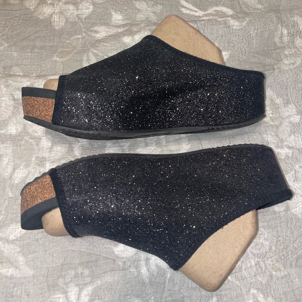 Volatile Black Glitter Mules